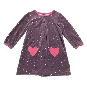Baby Boden long sleeve velour polka dot heart pocket dress 3-4 years